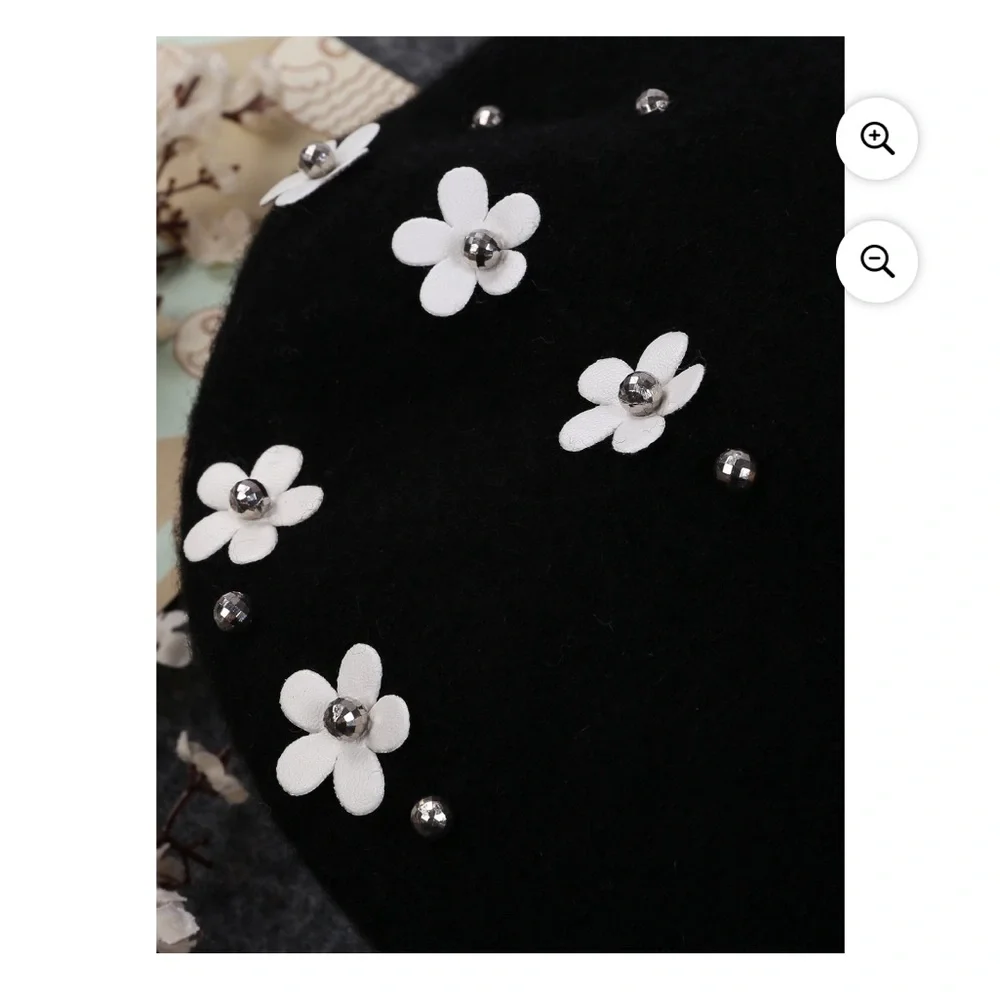 Girls Fashion Winter Warm‎ Beret Hat with Flowers, NWOT